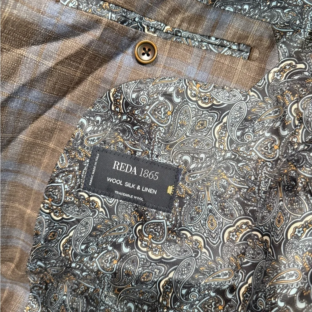 REDA 1865 Italy Traceable Wool and Silk Brown and Blue 2 Button Blazer Jacket